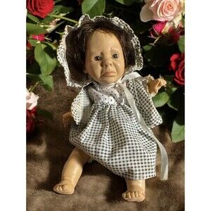 Vintage GiGo Pouty Expression Girl Bean Bag Doll 90s Crying Sad Baby 7.5 Bonet
